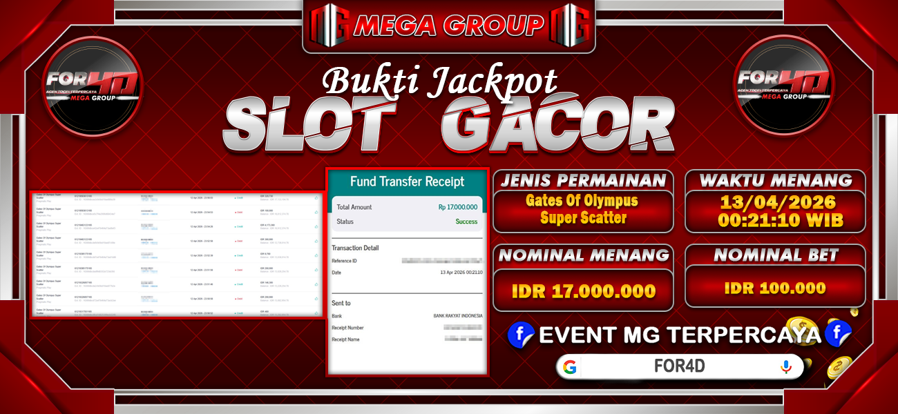 Bukti JP situs For4D hari Senin, 13 April 2026