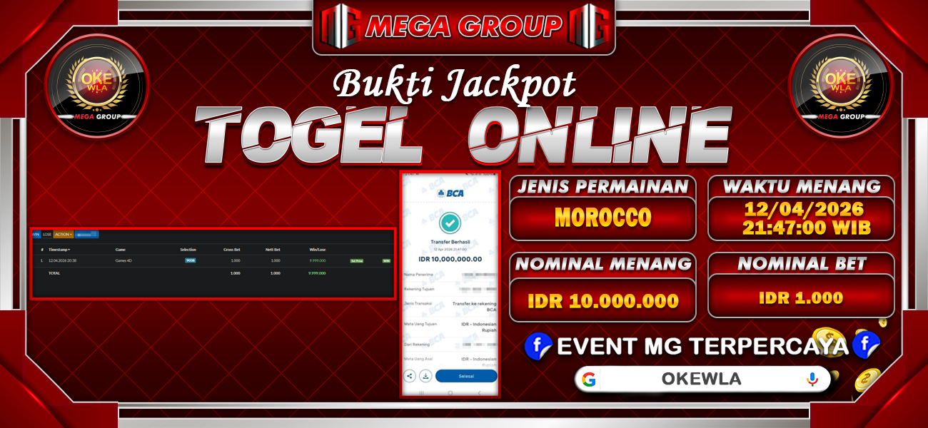 Bukti JP situs Okewla hari Minggu, 12 April 2026