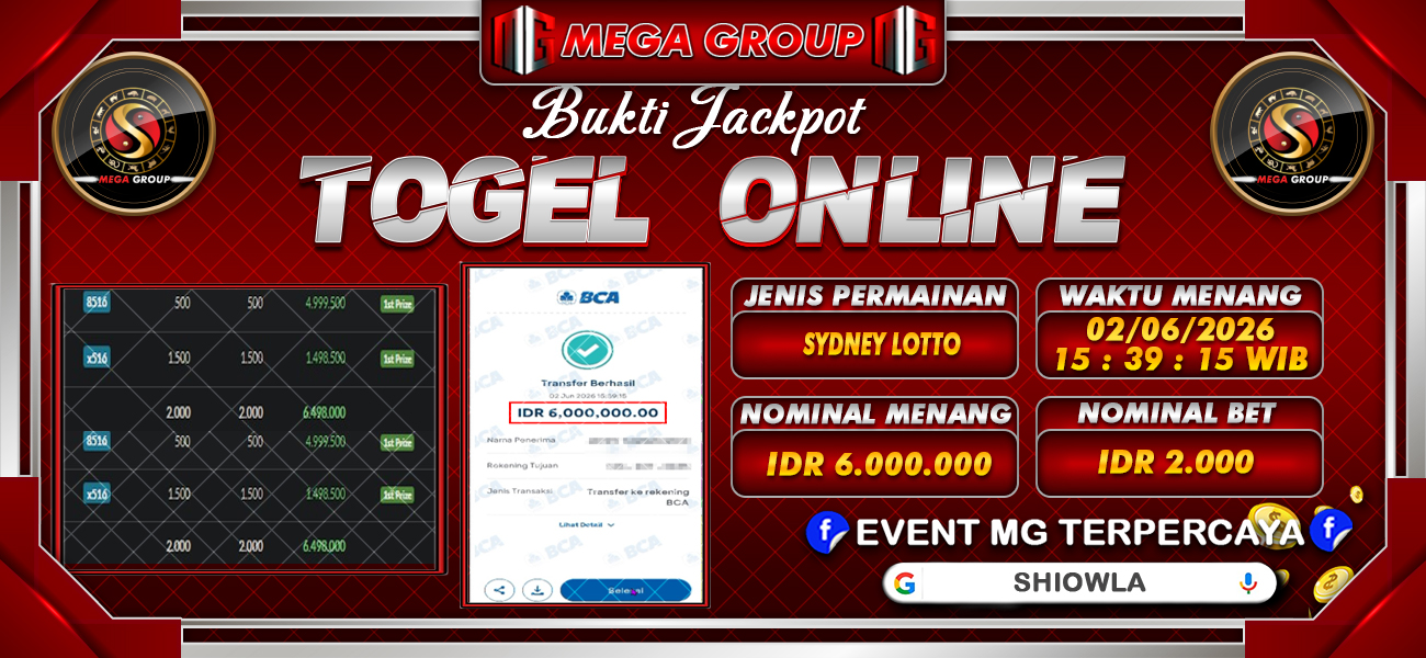 Bukti JP situs Shiowla hari Rabu, 03 Juni 2026